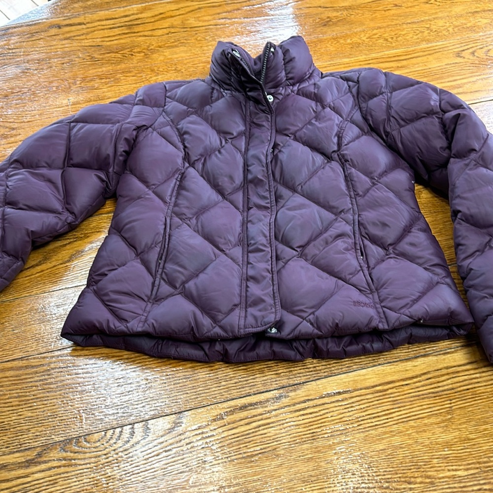 Eddie Bauer 700 Fill Power goose down coat. Eggplant purple. Size Medium.